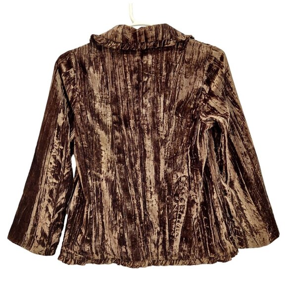 Victor Costa Occasion Velvet Jacket Womens M Brown Snaps Ruffle formal party - Picture 2 of 15